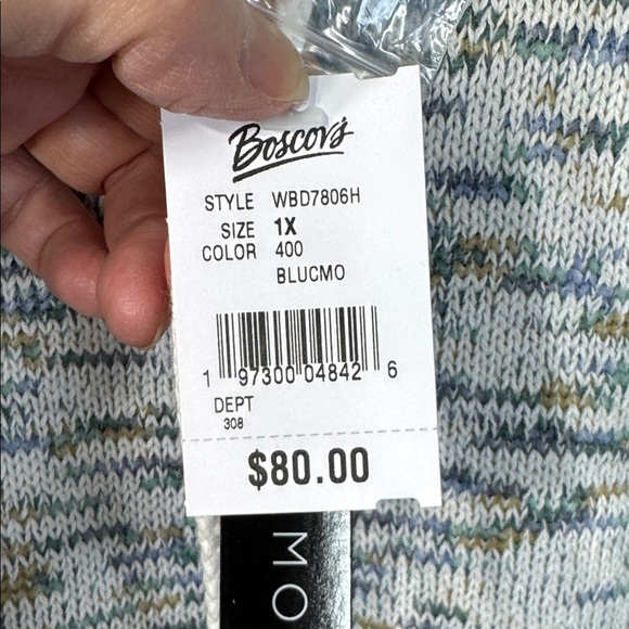 Preswick & Moore Sweater White & Green Cowl Neck w/ Pocket in Size 1X. NWT - Picture 12 of 14